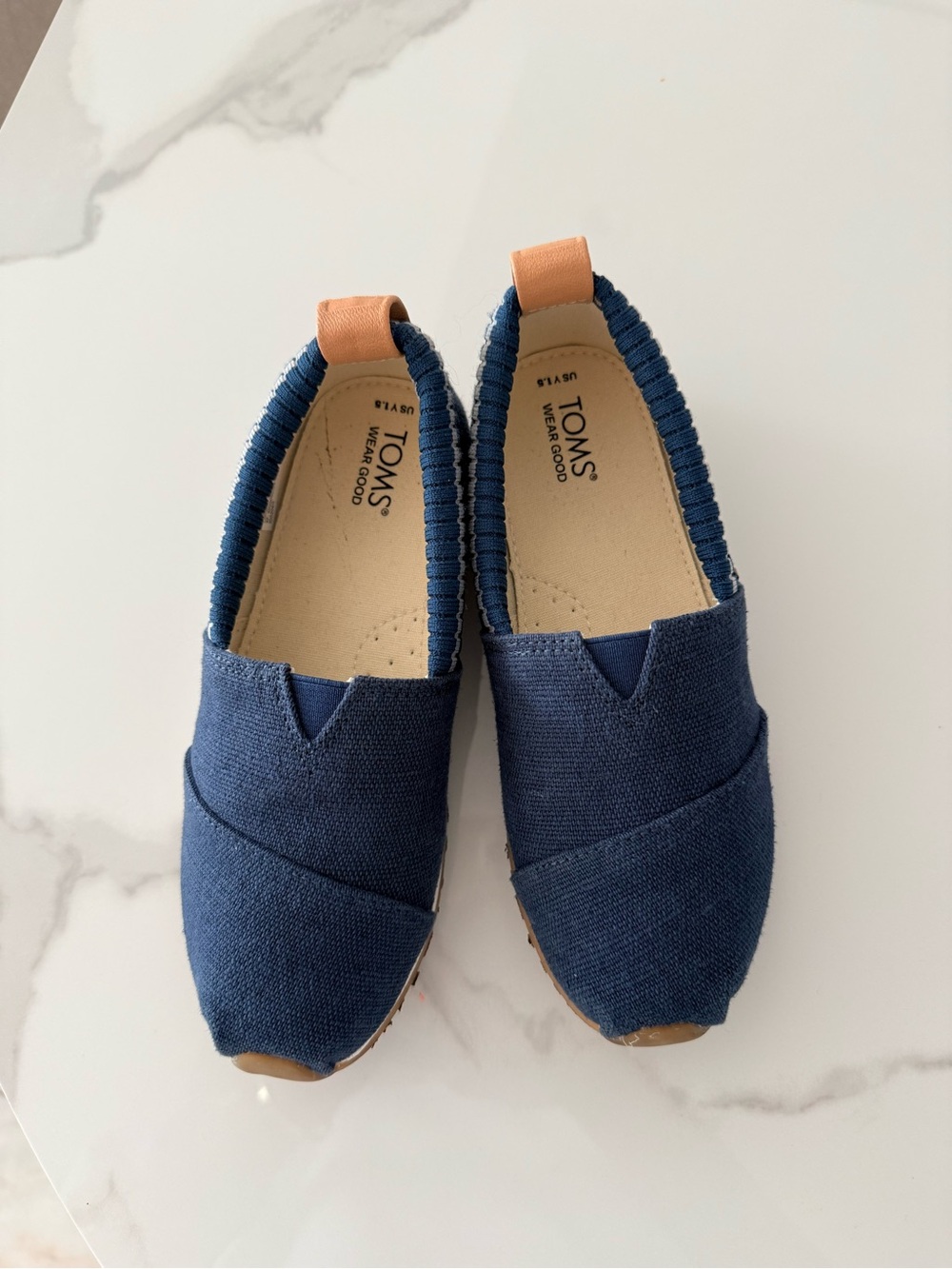 TOMS Navy Canvas Slip-On Espadrilles with Tan Heel Tab